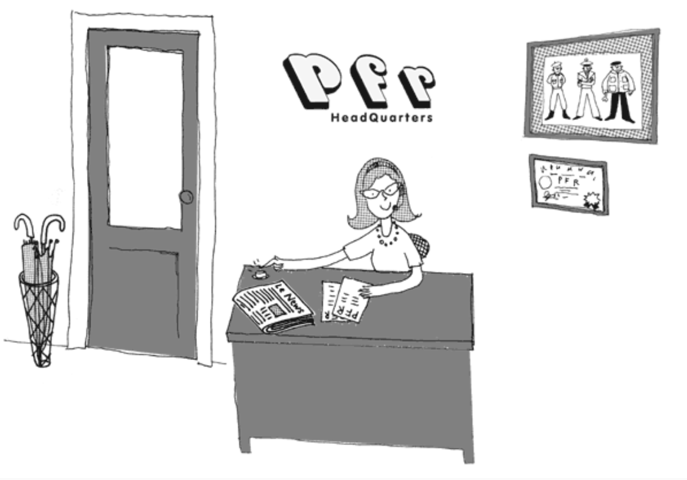 PFR HeadQuarters — illustrated lobby with receptionist